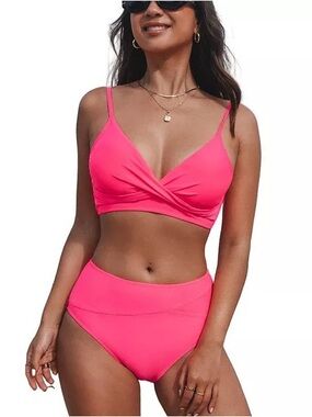 Cupshe Twist High-Waist Bikini Set Hot Pink NWT Size XS